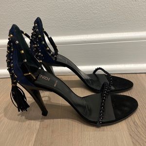 FENDI Blue Suede High heel Sandal 38 1/2 brand new